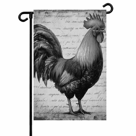 Retro Farmhouse Garden Flags for Outside Watercolor Rooster Pattern Double Sided Yard Flags Outdoor House Decoration, Small 12X18 Inch, Black White