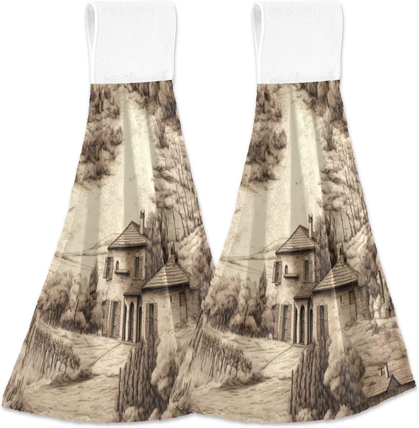 Retro Farmhouse Hand Towels Set of 2 Soft Absorbent Kitchen Hanging ...