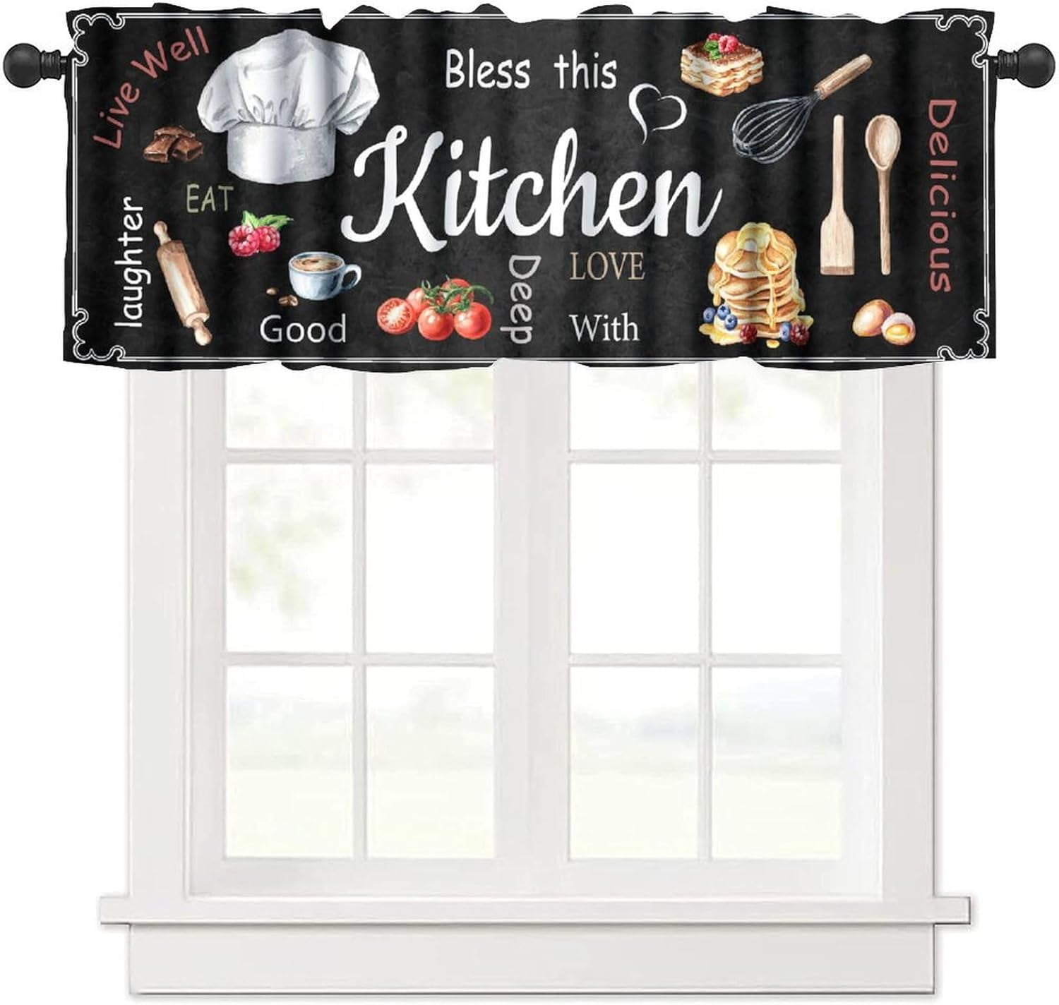 Retro Farmhouse Kitchen Valance, Rustic Country Vintage Black White ...