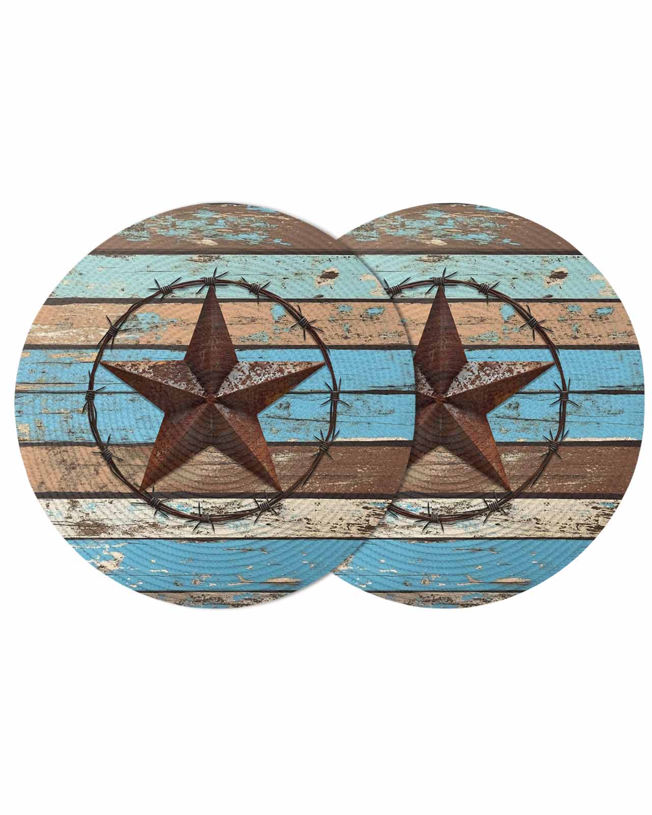 Retro Farmhouse Round Table Placemats set of 2, Barn Star Wood Texture ...