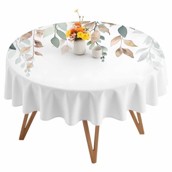 Retro Farmhouse Round Tablecloth 54 inches Style Plants Green Leaves Waterproof Oil-Proof Table Cloth Round Table Cover for Holiday Party Picnic Dinner Decor Indoor and Outdoor Use