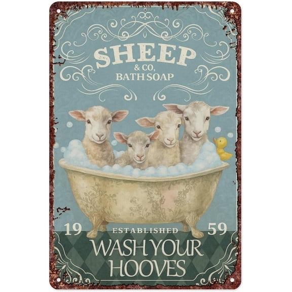 Retro Farmhouse Sheep And Goat Bath Soap Metal Sign Aluminum Metal Sign For Home Bedroom Office Wall Decoration Size 12x8 Inch
