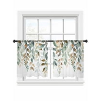 Retro Farmhouse Sheer Curtains 54 Inches Long 2 Panels Style Plants Green Leaves Light Filtering Semi Sheer Window Curtains Drapes for Bedroom Living Room 52"x54"x2