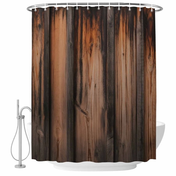 Retro Farmhouse Shower Curtain Set - 72" x 78" Washable Bathtub Curtain with 12 Hooks, Brown Wooden Grain Cabin Country Plank Waterproof Fabric Stall Shower Curtains for Bathroom/Bathtub Décor