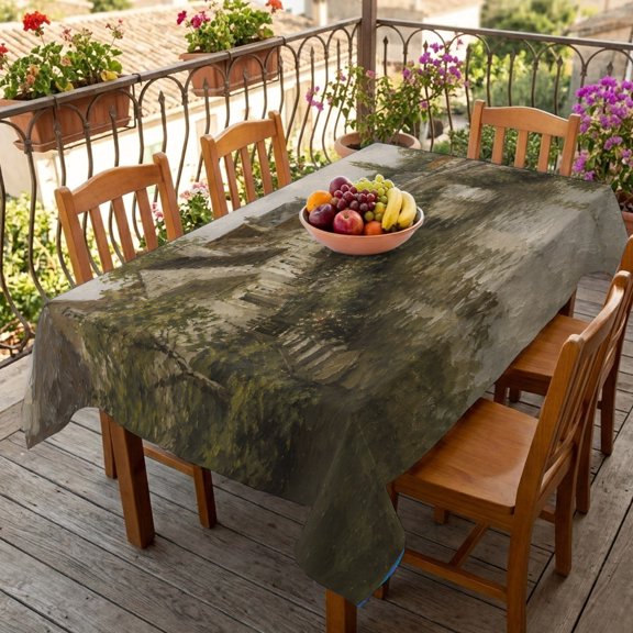 Retro Farmhouse Stone Bridge Table Cloth 60x84in, Waterproof Rectangle Tablecloth Wipeable Tablecloths Vintage Countryside Table Covers for Dining Tables Party Indoor Outdoor