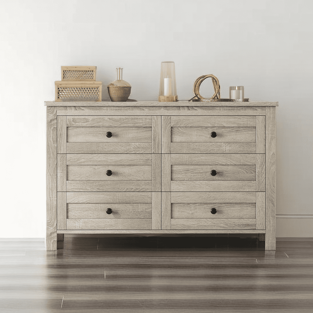 Retro Farmhouse Style Wooden Dresser with 6 Storage Drawer, Storage ...
