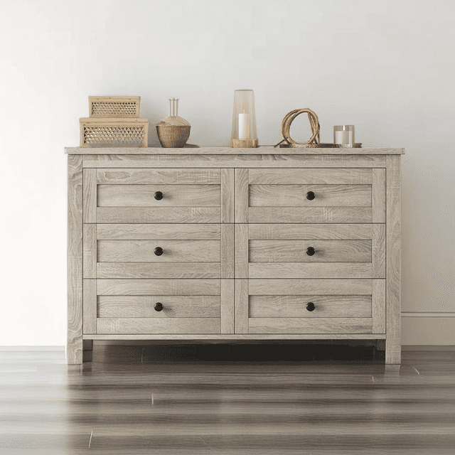 Retro Farmhouse Style Wooden Dresser with 6 Storage Drawer, Storage ...