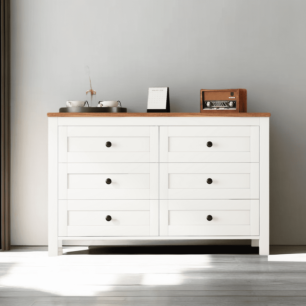 Retro Farmhouse Style Wooden Dresser with 6 Storage Drawer, Storage ...