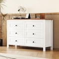 thumbnail image 1 of Retro Farmhouse Style Wooden Dresser with 6 Drawer, Storage Cabinet for Bedroom, White+Brown, 1 of 7