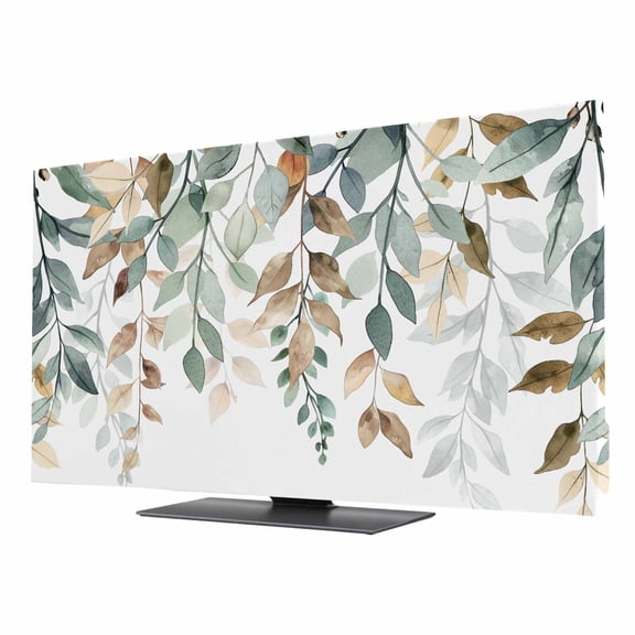 Retro Farmhouse TV Dust Cover 24 Inch, Style Plants Green Leaves Computer Monitor Cover Dustproof Stretchable Indoor TV Screen Protector for LED LCD Universal Monitors