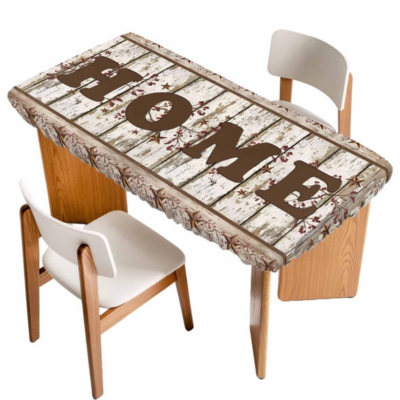 Retro Farmhouse Table Cloths for 6 Foot Rectangle Tables, Country Star Berries Text Wooden Grain Patio Waterproof Elastic Fitted Tablecloths, Washable Rectangular Table Cover for Camping