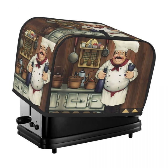 Retro Farmhouse Toaster Cover, Fun Fat Chef Pattern Themed Toaster Cover, Washable And Dustproof, Creative Kitchen Small Appliance Cover With Top Hook, Fits Standard 2-Slice Toaster