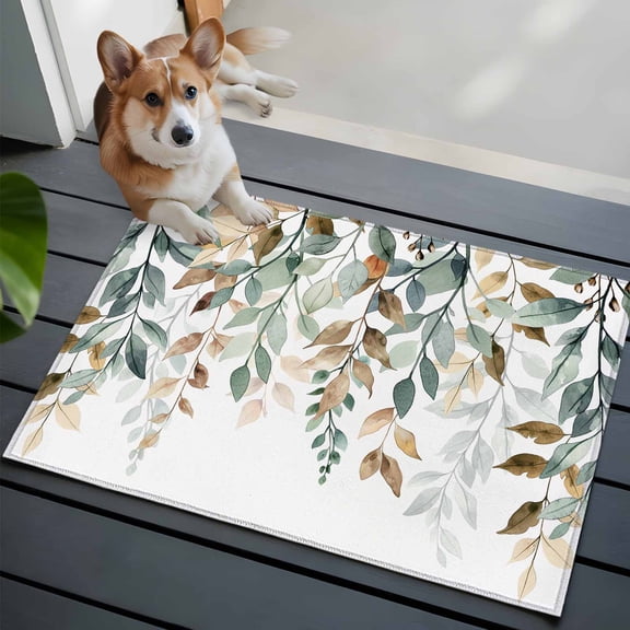 Retro Farmhouse Washable Area Rug 2x3 Style Plants Green Leaves Low-Profile Area Rugs with Non Slip Backing Indoor Floor Carpet for Entrance Living Room Bedroom Home Office