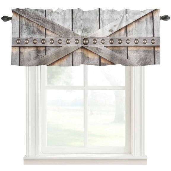 Retro Farms Curtain Valances for Windows, Kitchen Valance Window Treatment, Farmhouses Vintage Cabin Barn Wood Plank Light Filtering Block Curtains for Bathroom/Bedroom/Living Room 60'' x 18''