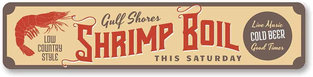 Funny Gulf Shores Shrimp Boil Metal Tin Sign - 4x16 Inch Retro Wall Decor For Kitchen, Bar, Garage