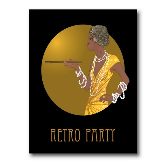 Retro Fashion Glamour Afro American Woman 12 in x 8 in Painting Canvas Art Print, by Designart