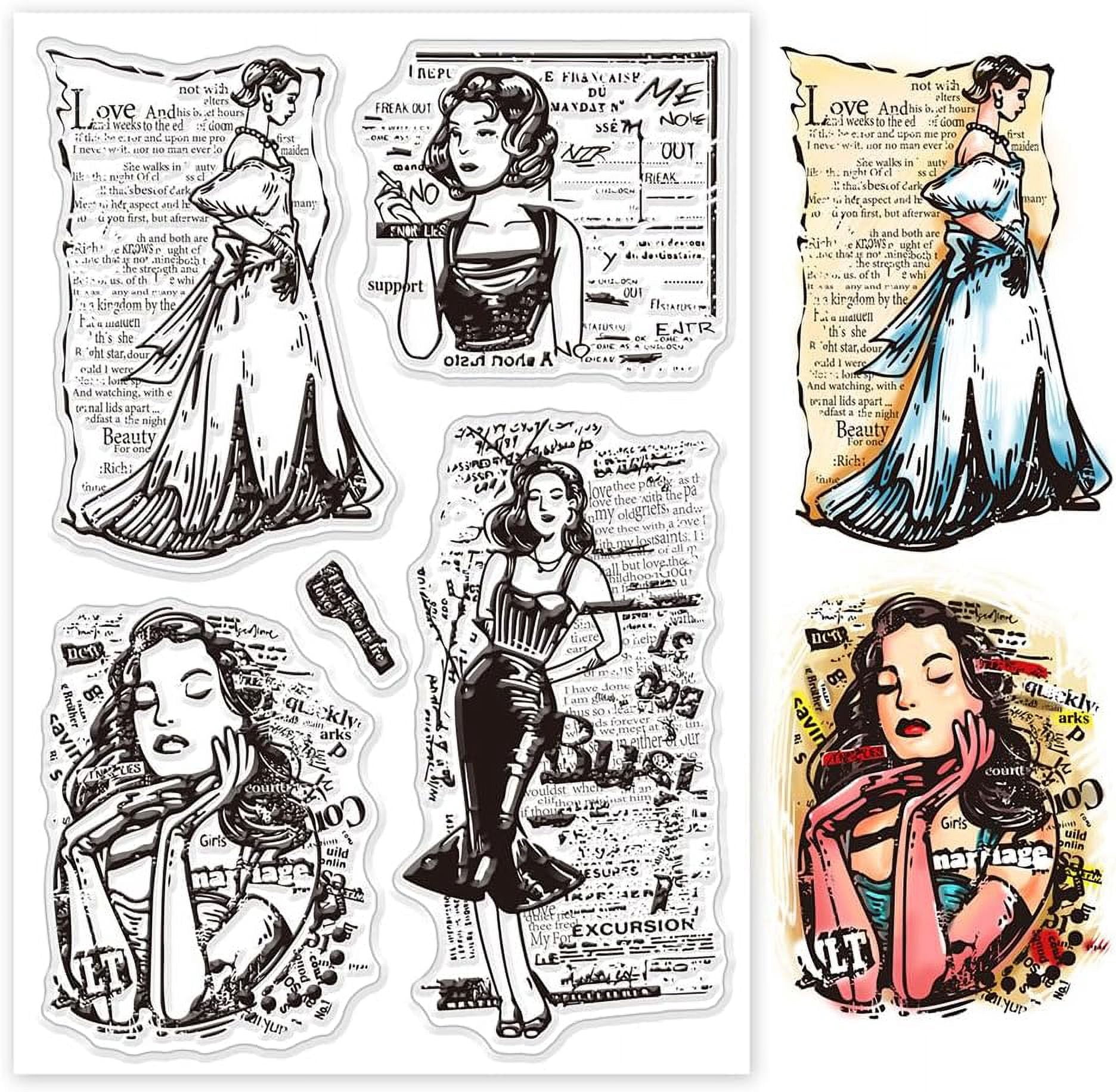 Retro Fashion Lady Clear Stamps for Cards Making Vintage Woman ...