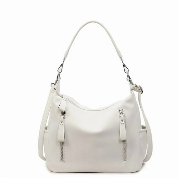 Retro Fashion Multi Zipper Pockets Crossbody Bags for Women PU Leather Tote Shoulder Bags for Travel Work (Beige)