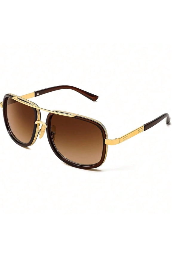Retro Fashion Pilot Sunglasses, Classic Retro Square Sunglasses for Men and Women, 70s Large Metallic Color, Travel Essential, Seaside Beach, Summer