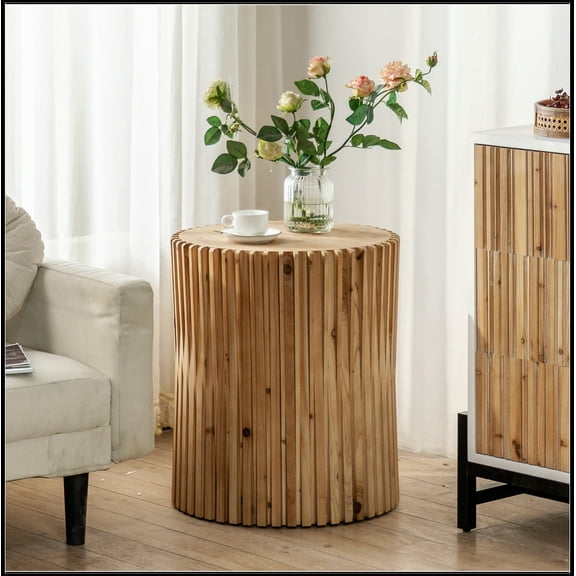 Retro Fashion Style Cylindrical Coffee Table with Vertical Texture Relief Design,Suitable for Living Room,Office,and Dining Room