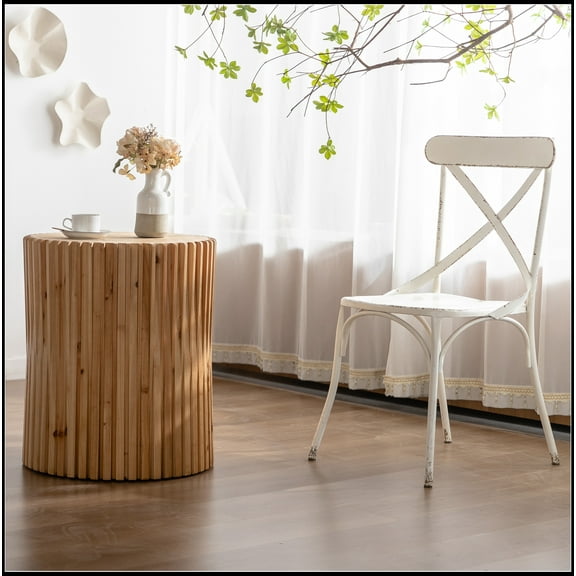 Retro Fashion Style Cylindrical Coffee Table with Vertical Texture Relief Design,Suitable for Living Room,Office,and Dining Room