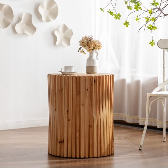 Retro Fashion Style Cylindrical side Table with Vertical Texture Relief Design,Suitable for Living Room,Office,and Dining Room(Same SKU:W757102860)