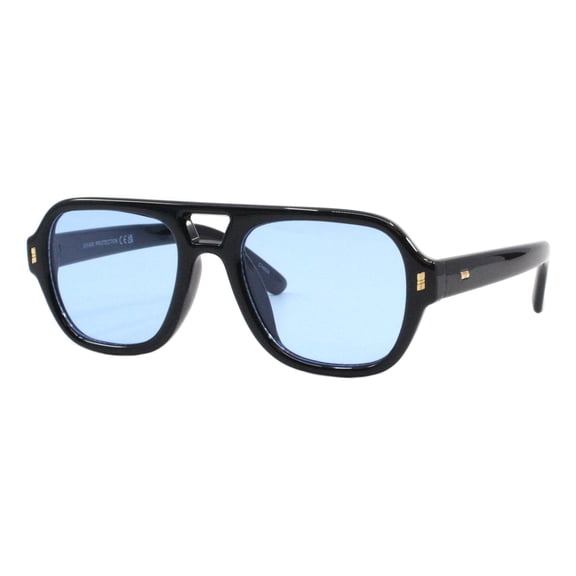 Retro Fashion Sunglasses Square Pilot Flat Top Keyhole Bridge UV400 Black, Blue