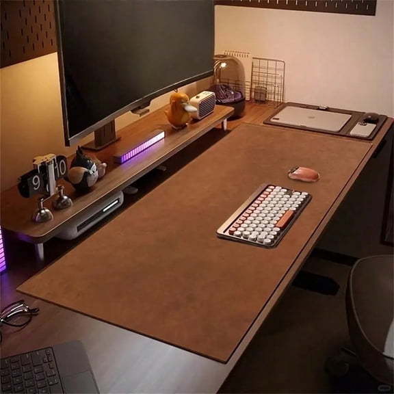 Retro Faux Leather Desk Mat Double-Sided Non-Slip Mouse Pad with Stitched Edges for Professional Workstations