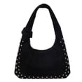 thumbnail image 1 of Retro Faux Suede Rivet Shoulder Bags Large Studded Purse Slouchy Shoulder Purse Fall Accessories (Black), 1 of 10