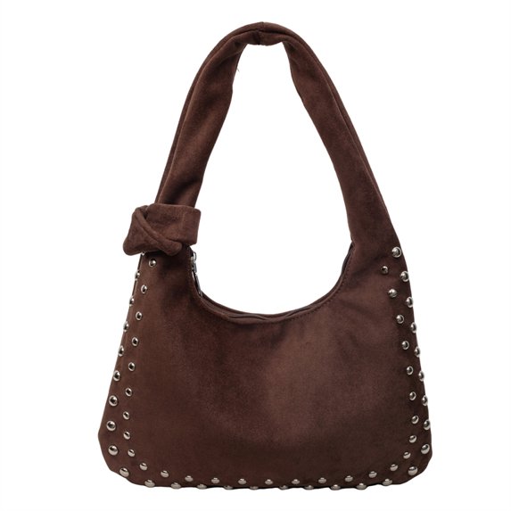 Retro Faux Suede Rivet Shoulder Bags Large Studded Purse Slouchy Shoulder Purse Fall Accessories (Coffee)