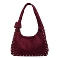 thumbnail image 1 of Retro Faux Suede Rivet Shoulder Bags Large Studded Purse Slouchy Shoulder Purse Fall Accessories (Red), 1 of 10