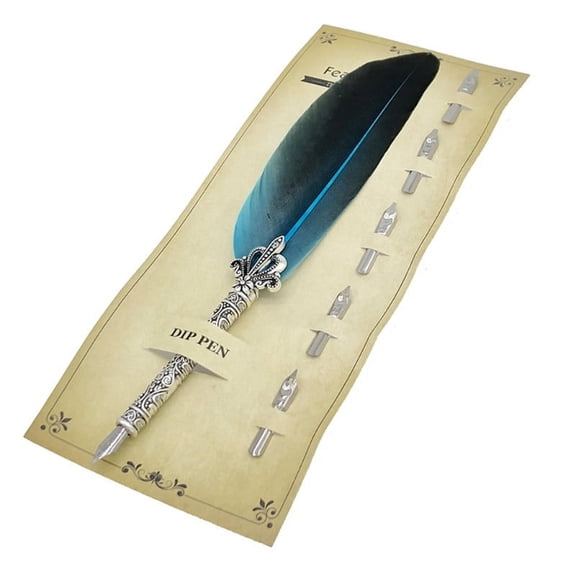 Retro Feather Dip Pen Set with 5 Pen Nibs Calligraphy Dip Pen for Beginner