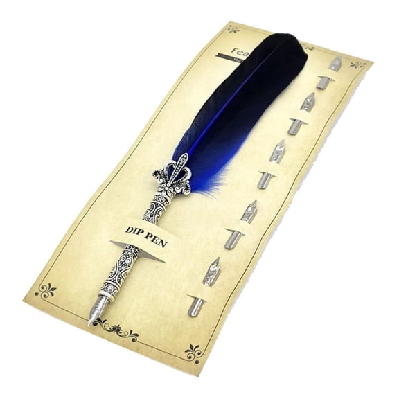 Retro Feather Dip Pen Set with 5 Pen Nibs Calligraphy Dip Pen for Beginner