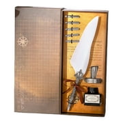 Retro Feathered Fountain Pen With Refillable Inkwell And 5 Size Nibs Antique Dip Pen Gift Set For Beginner Handwriting