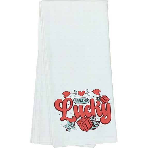 Retro Feeling Lucky, Love You with Dice, Valentine's Day Gift, Dish Towel, 16 x 25 IN