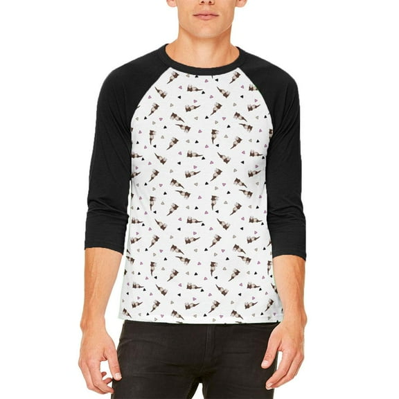 Retro Ferret Pattern Mens Raglan T Shirt White X-LG