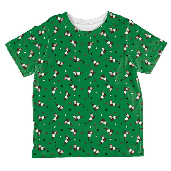 Retro Ferry Merry Christmas Ferret Pattern All Over Toddler T Shirt Green 2T