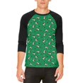 thumbnail image 1 of Retro Ferry Merry Christmas Ferret Pattern Mens Raglan T Shirt Green X-LG, 1 of 2