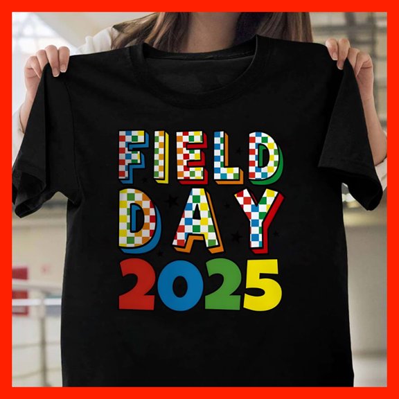 Retro Field Day 2025 T-Shirt - Fun Checkered Design for School Events & Celebrations T1923, Softstyle for Unisex, Inclusive Sizing to 5XL