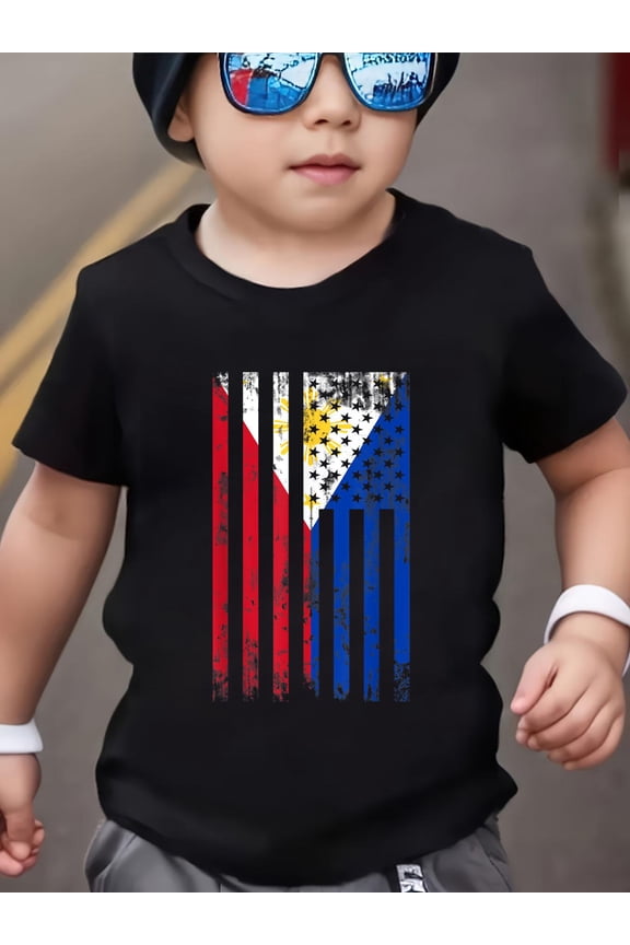 Retro Filipino Flag Philippines Kids T-Shirt Kids Graphic Tee Soft Cotton Short Sleeve Casual Shirt