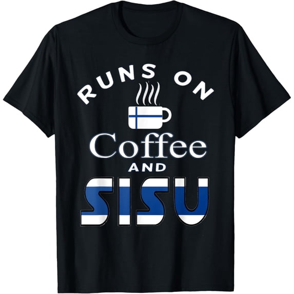 Retro Finnish Pride Runs On Coffee and Sisu Graphic T-Shirt Funny Finland Heritage Grit Determination Apparel for Men and Women