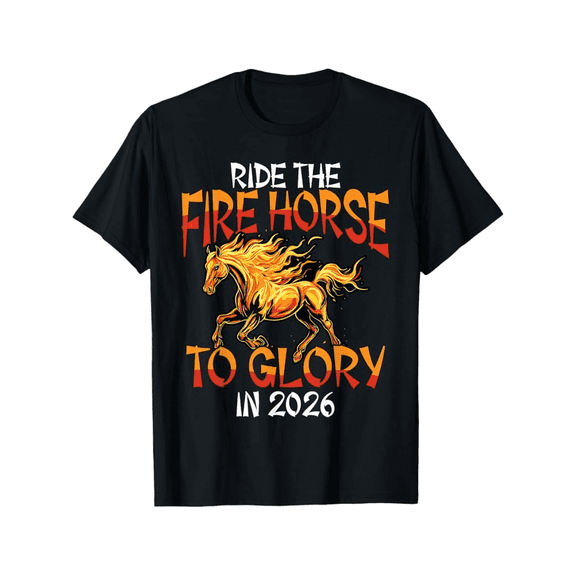 Retro Fire Horse 2026 Chinese Zodiac Graphic T-Shirt - Motivational Ride to Glory Vintage Style Apparel for Men and Women