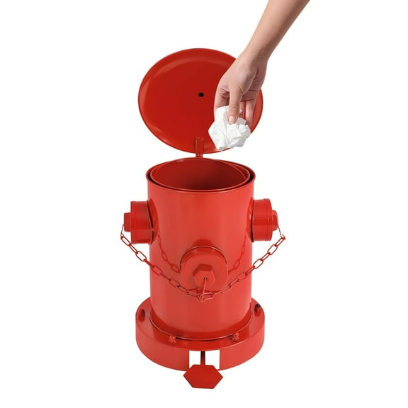 Retro Fire Hydrant Trash Can, Metal Retro Garbage Can, Large Capacity Pedal Trash Can with Inner Bucket and Lid, Indoor Outdoor Waste Bins for Park Garden Kitchen Bedroom(Red)