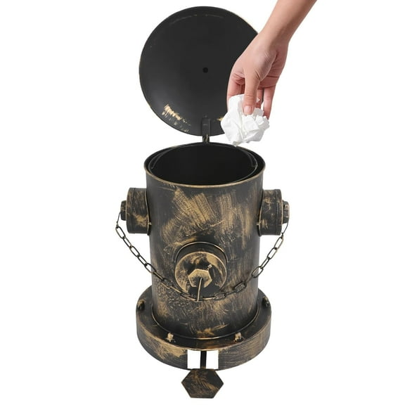 Retro Fire Hydrant Trash Can, Metal Retro Garbage Can, Large Capacity Pedal Trash Can with Inner Bucket and Lid, Indoor Outdoor Waste Bins for Park Garden Kitchen Bedroom(Bronze)