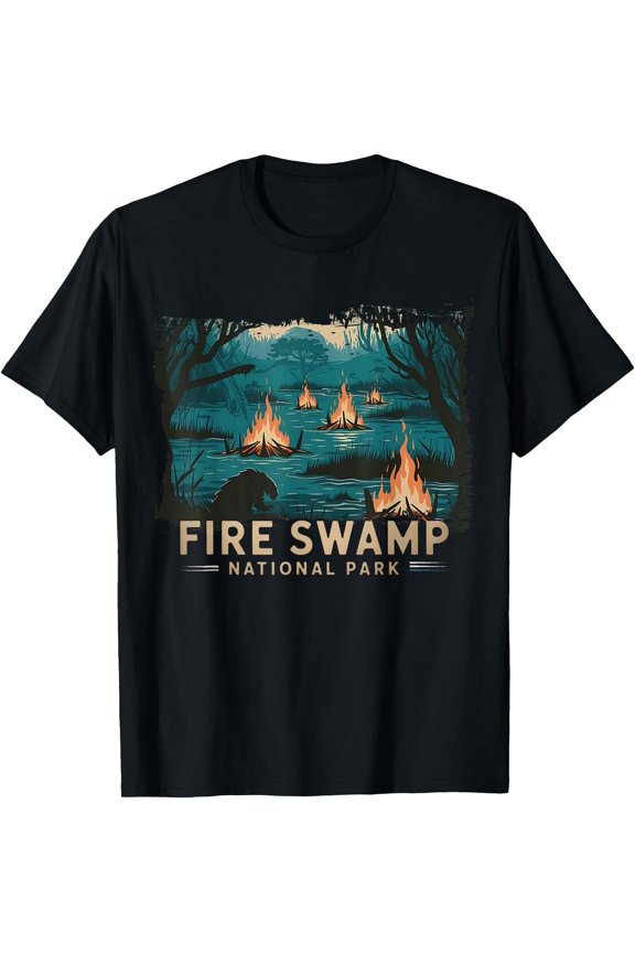 Retro Fire Swamp National Park Camping Hiking Mountain T-Shirt