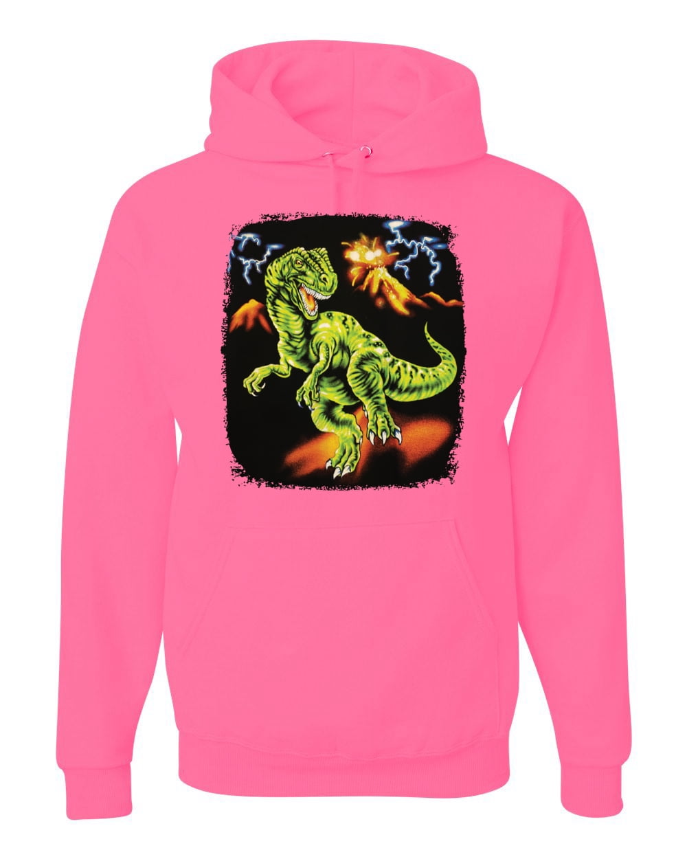 Retro Fire Volcano Green Dinosaur Heavy Metal Fashion Graphic
