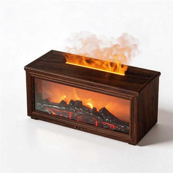 Retro Fireplace Simulated Flame Aroma Diffuser, 7-Color Light Atomizer Humidifier With Remote Control Timing Function