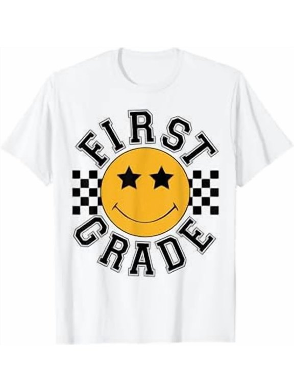 Retro First Grade Smile Face Back To School Teacher Student T-Shirt
