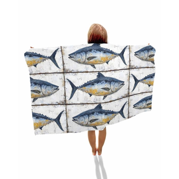 Retro Fish Coastal Beach Towels Oversized Super Absorbent, Vintage Summer Beach Nautical Ocean Lightweight Bath Towel Quick Dry Sets For Bathroom/Pool/Rv Camping/Beach Play/Gym Room/Picnic 23"x47"