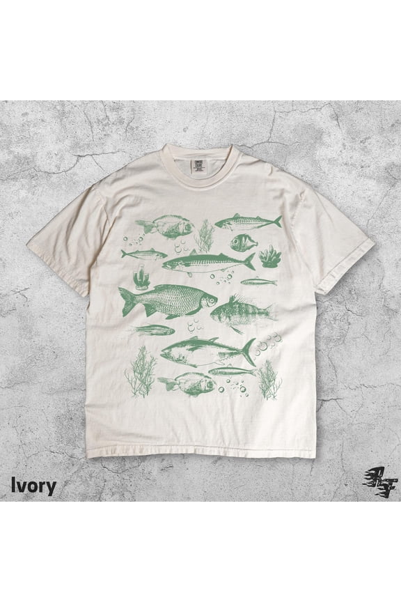 Retro Fish Tattoo Style T-Shirt, Vintage 90s Fisherman Graphic Tee, Y2k Nature Shirt, Ocean Wildlife Top, Unisex Cotton T-Shirt, Sizes S-3XL